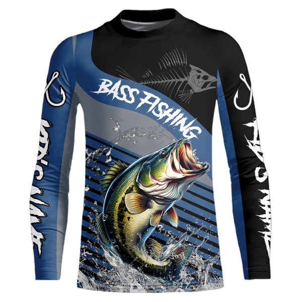Largemouth Bass fishing Custom UV protection fishing long sleeve shirt, Bass Fishing jerseys | Blue NQS9351