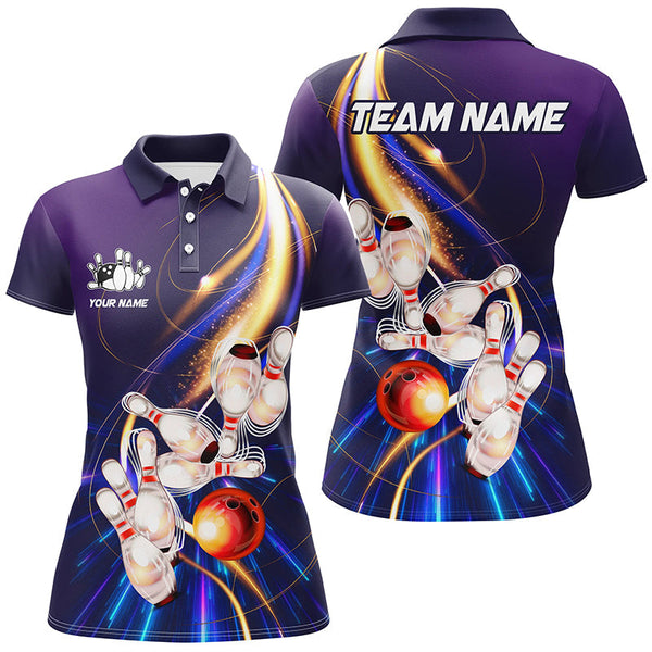 Purple light bowling jerseys Polo, 1/4 Zip Shirt for Women Custom Bowling Team shirts for bowlers NQS8030