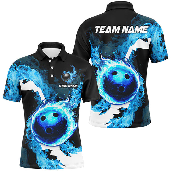 Blue Flame Fire Bowling Shirts for Men Custom Bowling Team Jersey Bowling Polo & Quarter-Zip Shirts NQS8455