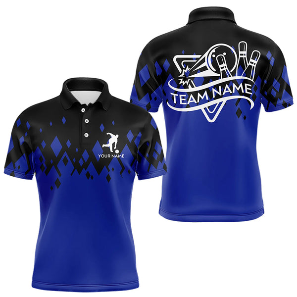 Personalized Black and Blue Bowling Polo, Quarter Zip Shirts For Men Custom Bowling Team Jerseys NQS9153