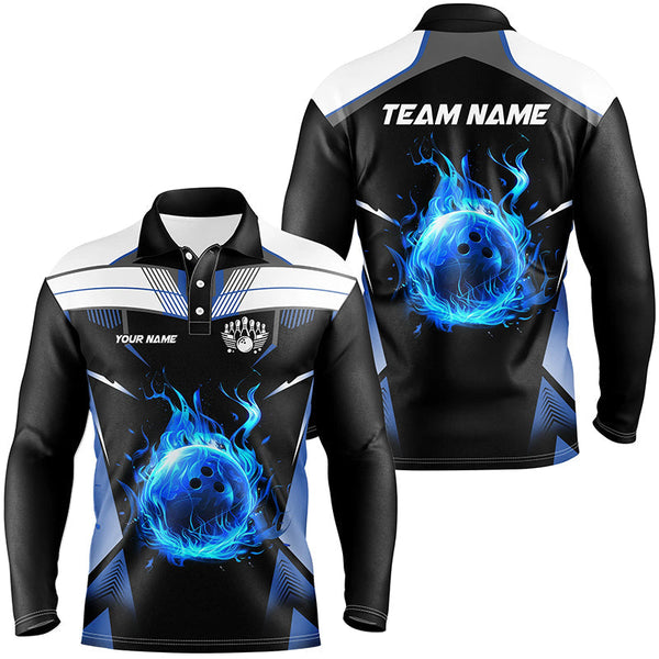 Black and white blue flame bowling ball Team league jerseys custom Men Bowling Shirts, bowling gifts NQS8230