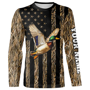 Duck hunting camo American Flag Customize Name Patriotic Duck Hunting 3D All Over Printed Shirts NQS8914