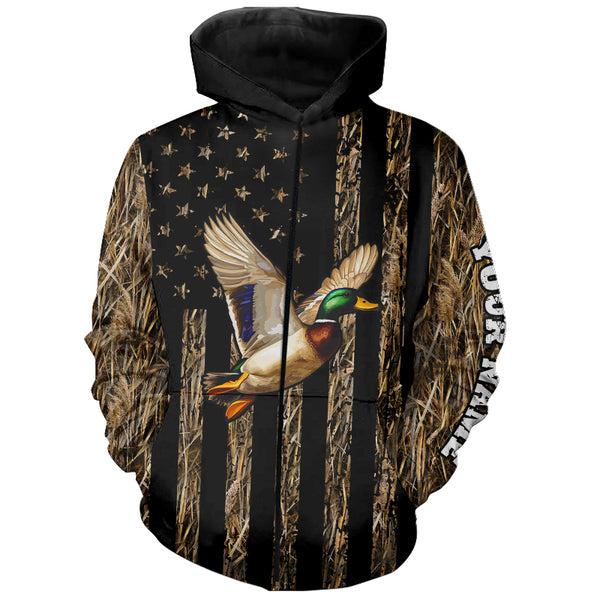 Duck hunting camo American Flag Customize Name Patriotic Duck Hunting 3D All Over Printed Shirts NQS8914