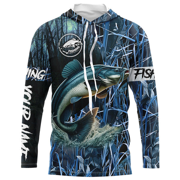 Catfish fishing blue camouflage fishing clothing Custom UV protection performance fishing shirt NQS2614