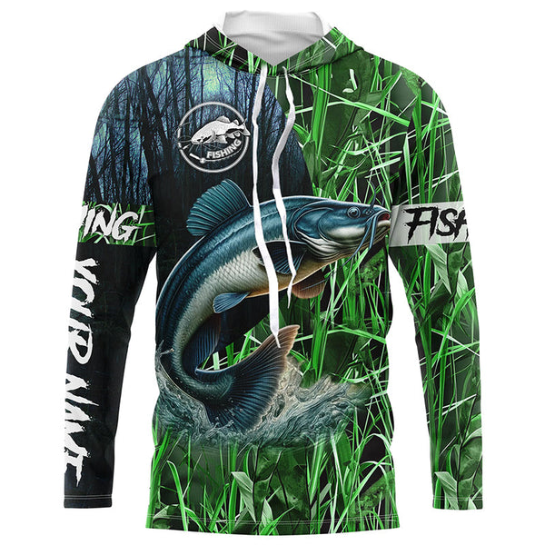 Catfish fishing green camouflage fishing clothing Custom UV protection performance fishing shirt NQS2615