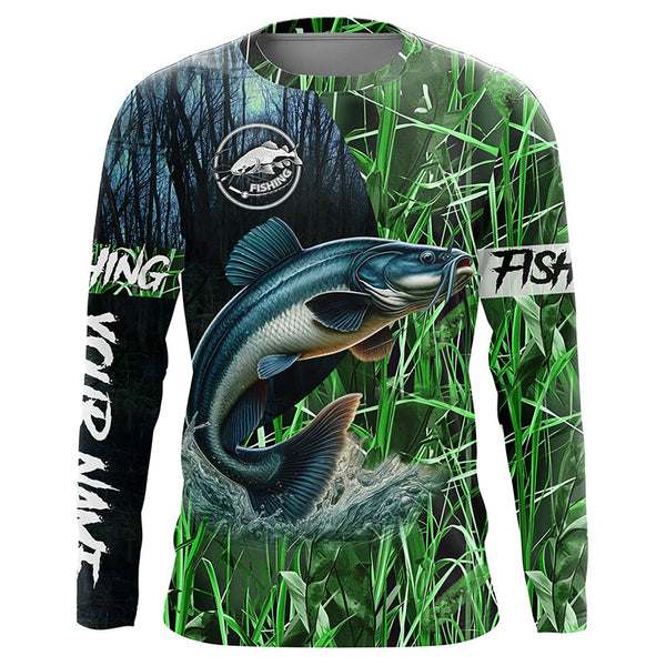 Catfish fishing green camouflage fishing clothing Custom UV protection performance fishing shirt NQS2615