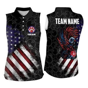 Retro American Flag Eagle Bowling Sleeveless Polo Shirt Custom Patriotic Bowling Team Jersey NQS9162