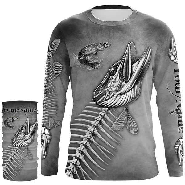 Northern Pike Fishing fish skull UV protection Customize name long sleeves fishing shirts NQS1427
