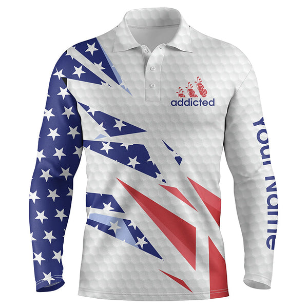 American flag white golf addicted golf ball Mens golf polo shirts custom patriotic golf tops for mens NQS5449