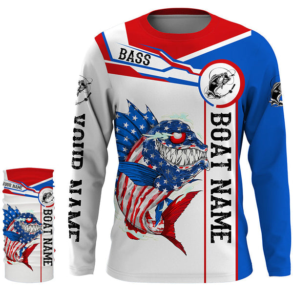 Angry Largemouth Bass American flag patriot fishing Custom name and boat name tournament fishing shirt NQS4551
