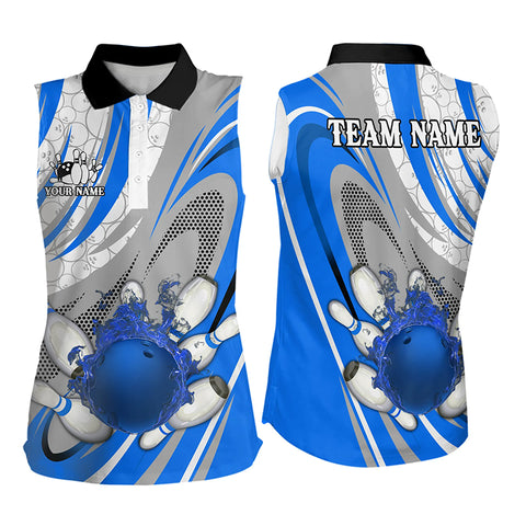 White and Blue Flame Camo Bowling Sleeveless Polo Shirt Custom Bowling Team Jersey NQS9167