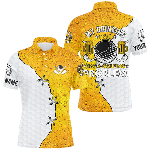 Mens golf polos shirts custom My drinking team has a golfing problem, beer pattern golf team shirt NQS7473