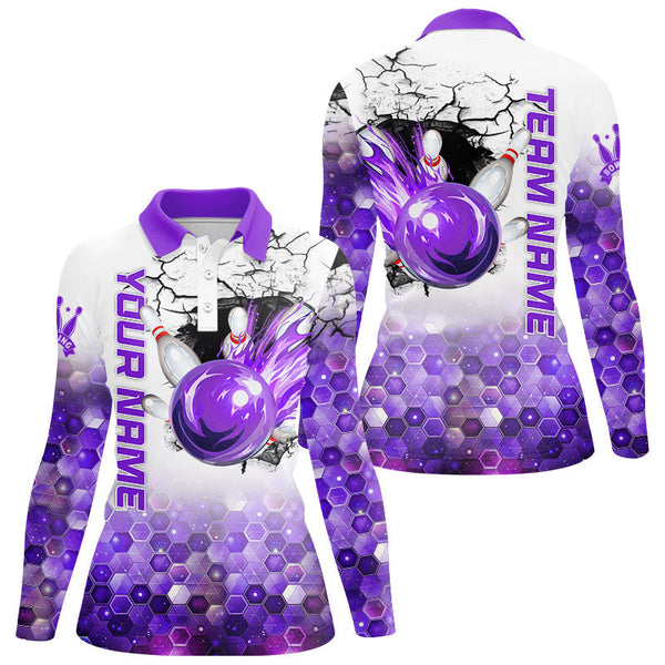 Womens Bowling Polo, Quarter Zip Shirts Custom Bowling Team League Jerseys, Bowling Uniform | Purple NQS8721