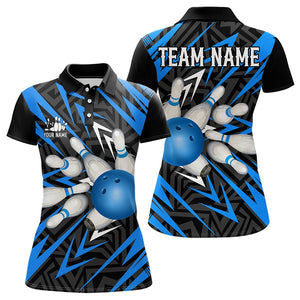 Black and Blue Camo Bowling Polo, Quarter Zip Shirt for Women Custom Team bowling jersey Bowler Outfit NQS9177