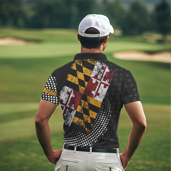 Personalized golf polo shirts for Men Vintage Maryland Flag Custom patriotic golf tops for mens NQS9537