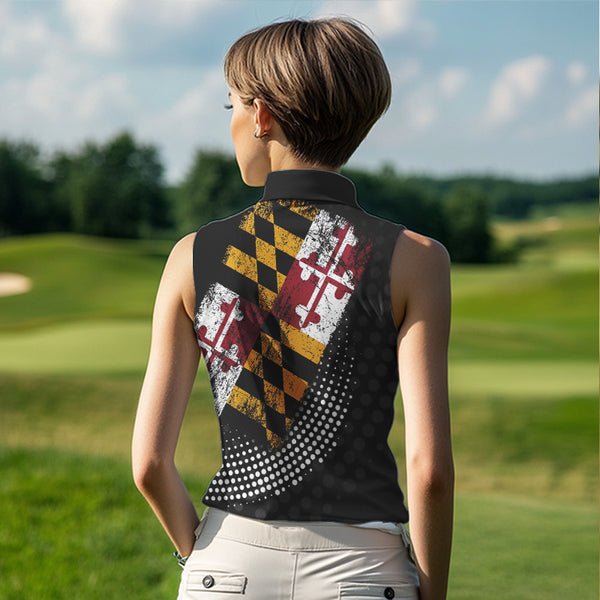 Personalized golf sleeveless polo shirts Vintage Maryland Flag Custom patriotic golf tops for ladies NQS9537