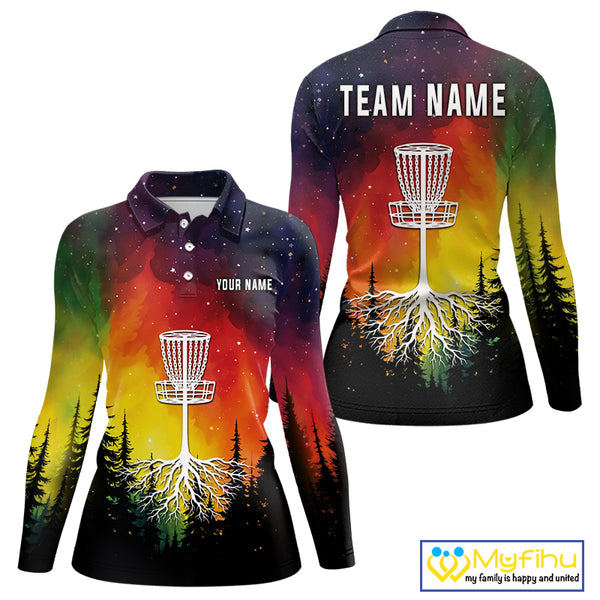 Colorful rainbow trees pattern Disc golf polo shirts for Women Custom Disc Golf Clothing for Team NQS10128