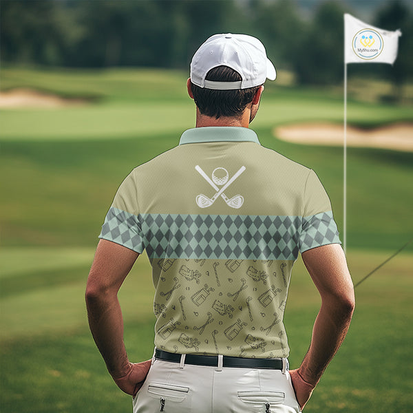 Olive Green Golf Camo argyle pattern Mens golf polo shirts custom name best mens golf wear NQS9973