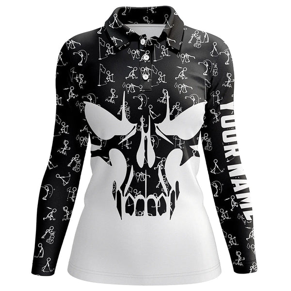 Black and white Womens golf polo shirts custom funny skull golf pattern shirts for ladies, golf gifts NQS5750