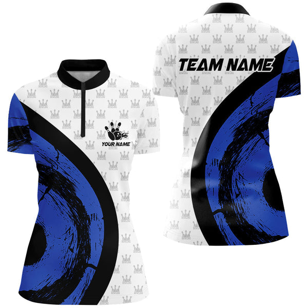White Bowling Camo Womens bowling shirts Personalized Bowling Team Jerseys, Bowling Uniform | Blue NQS8494