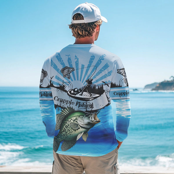 Personalized Crappie Fishing Jerseys blue Long Sleeve Fishing Shirts, Crappie fishing jerseys NQS8957