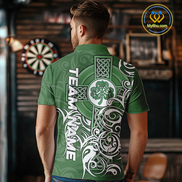 Green Irish Tribal Cross St Patrick's Day Mens Darts shirts Custom Lucky Darts Team Jerseys NQS9553