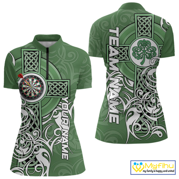 Green Irish Tribal Cross St Patrick's Day Women Darts shirts Custom Lucky Darts Team Jerseys NQS9553