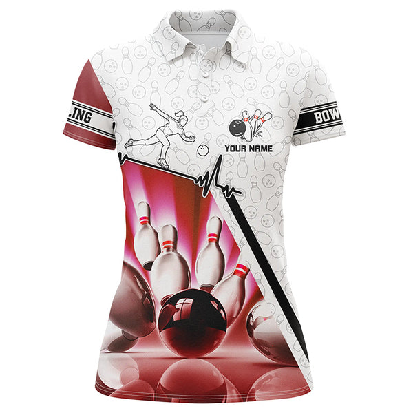 Personalized camo Bowling polo Shirts For Women, Bowling Ball pins Custom bowling Team Shirt | Pink NQS5970