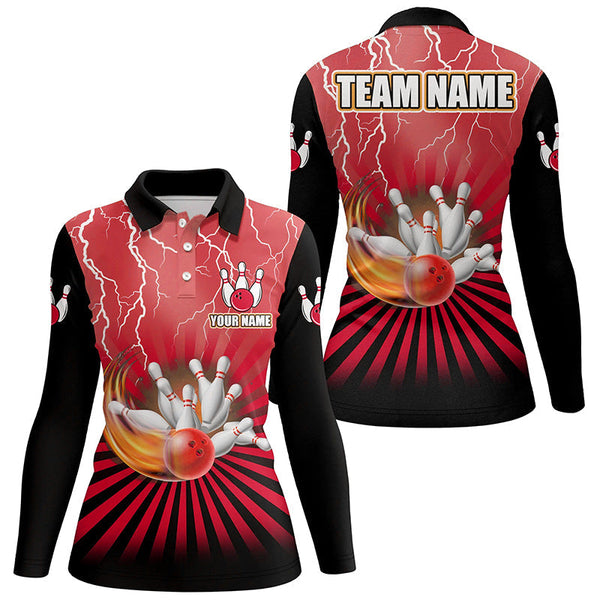 Women Bowling Shirts Custom lightning storm vintage Bowling Team Jersey, gift for Bowlers | Red NQS8282