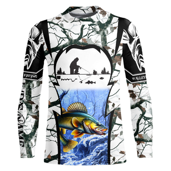 Ice fishing walleye winter camo custom fishing shirts for men Performance shirts NQS1011