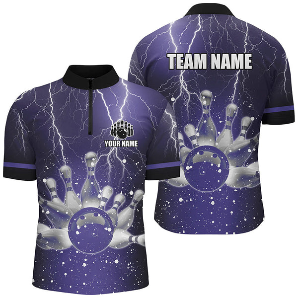 Purple lightning thunder Men Polo, 1/4 Zip Shirts Custom bowling team jerseys, gift for bowlers NQS7865