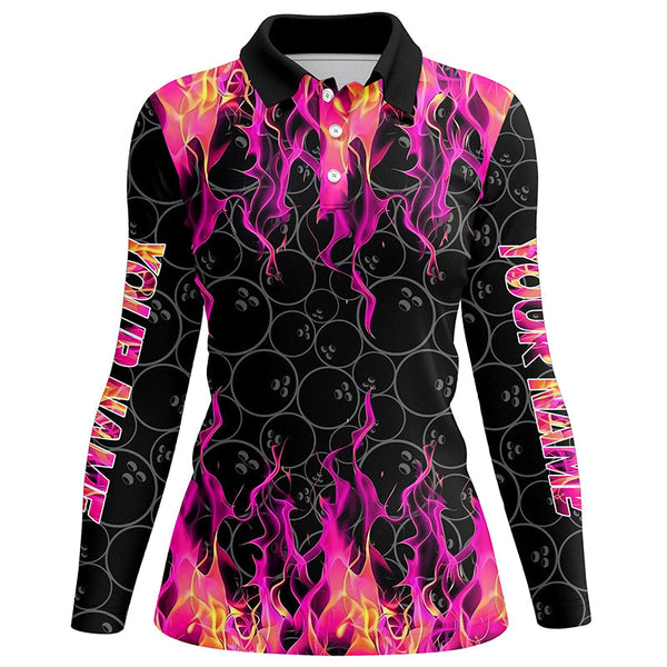Black and Pink Flame camo Womens bowling shirts Custom Flame Bowling Shirt Team Bowling Jersey NQS8304