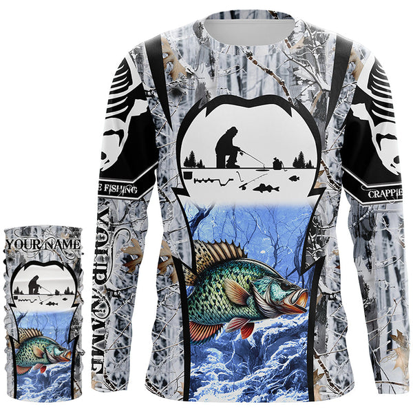 Winter crappie Ice fishing camo Customize name Performance Long Sleeve fishing shirts for men, women NQS1012