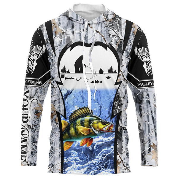 Perch ice fishing Winter camo custom fishing shirts for men Performance UV protection NQS1013