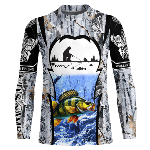 Perch ice fishing Winter camo custom fishing shirts for men Performance UV protection NQS1013