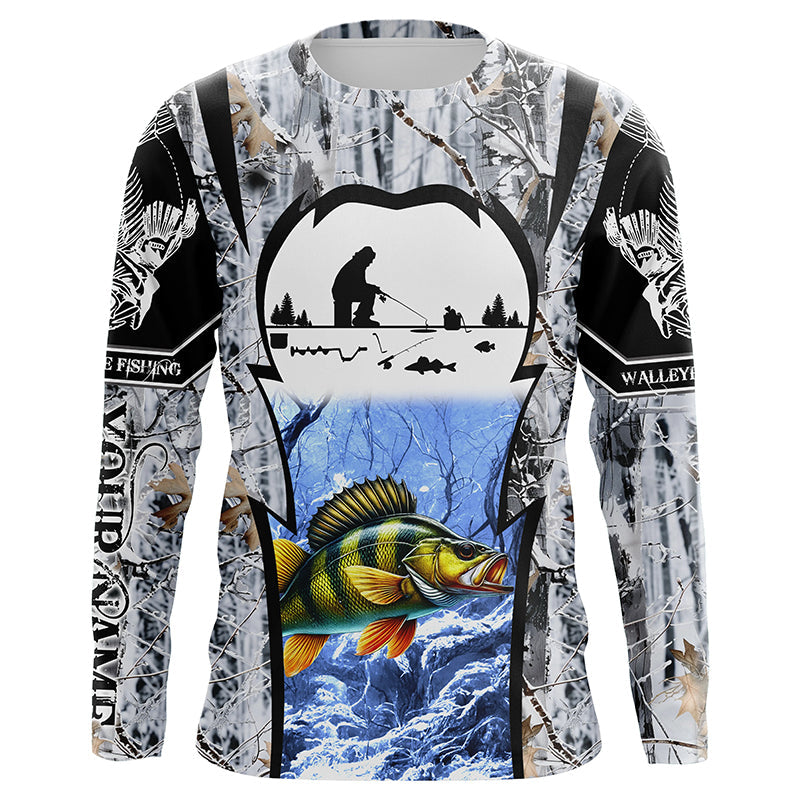 Perch ice fishing Winter camo custom fishing shirts for men Performance UV protection NQS1013