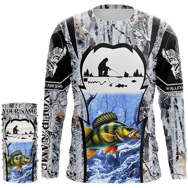 Perch ice fishing Winter camo custom fishing shirts for men Performance UV protection NQS1013