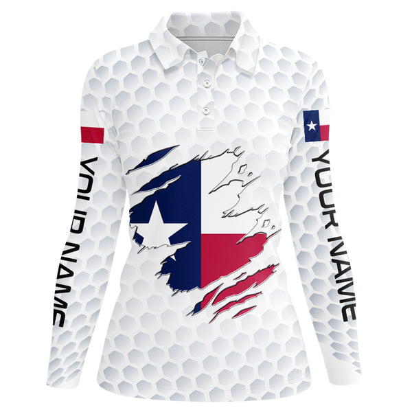 White Golf ball skin Texas Flag custom patriotic Womens golf polo shirts, unique golf gifts NQS8739