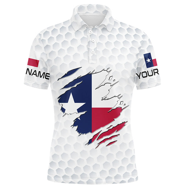 White Golf ball skin Texas Flag custom patriotic Mens golf polo shirts, unique patriot golf gifts NQS8739