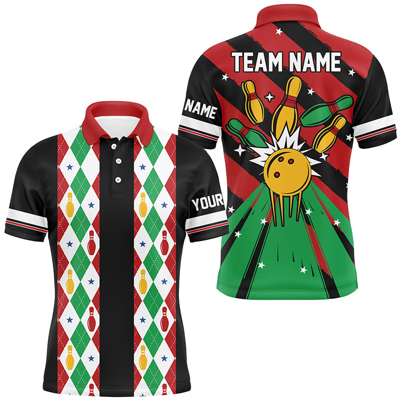 Christmas argyle pattern Bowling Polo, Quarter zip shirts For Men Custom Xmas Team Bowling Jerseys NQS8985