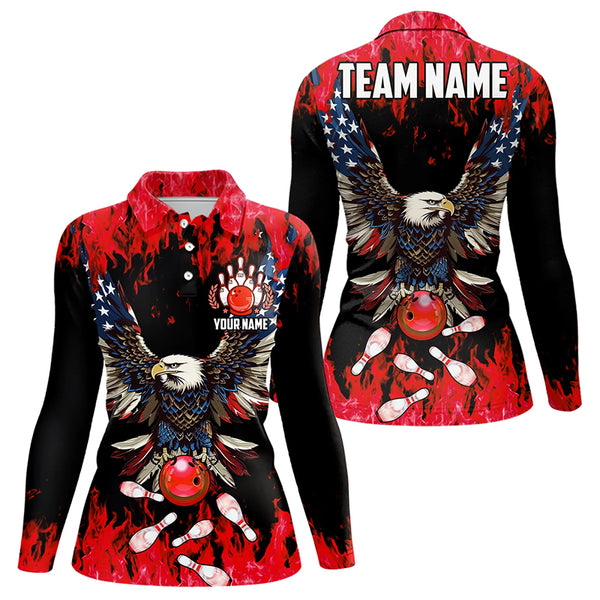 Red flame Women bowling shirts Custom American flag Eagle Team bowling shirts, gift for bowlers NQS9214