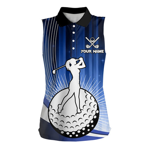 Women Sleeveless Polo Shirt Custom golf attire for ladies, personalized golf gifts | Blue NQS9222