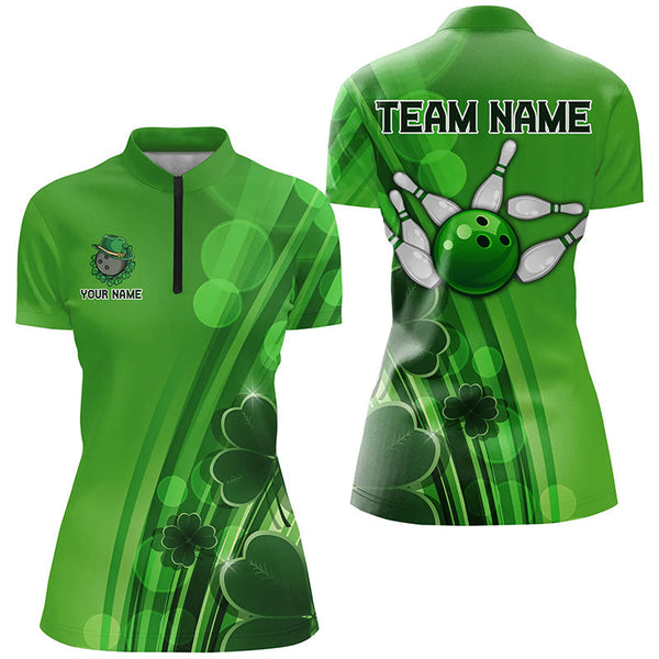 Green clover St Patrick Day bowling shirts for women custom Team bowling jerseys, gifts for bowlers NQS8084