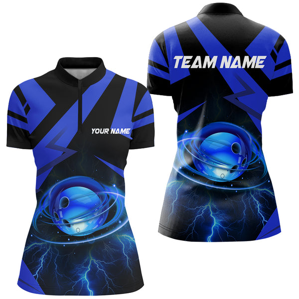 Black and Blue Lightning Thunder Bowling Ball Womens Bowling shirts custom Team Bowling League Jersey NQS8754