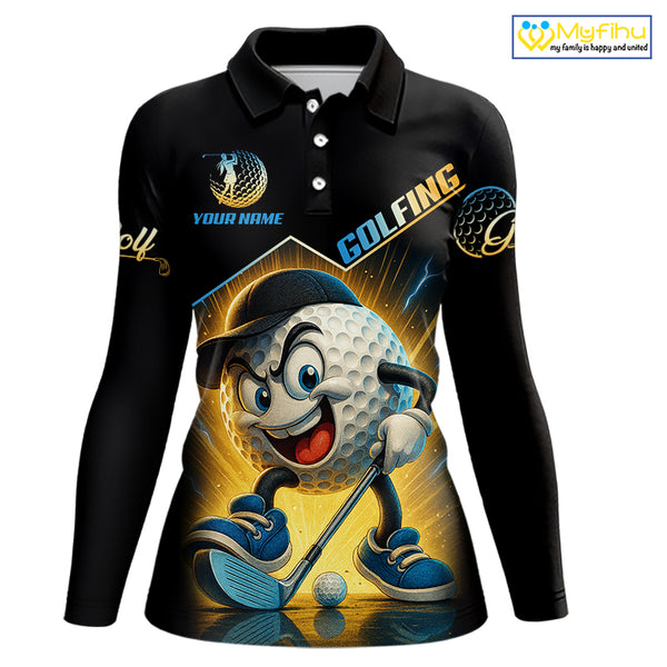Funny Golf Ball Women golf polo shirts custom name black golf shirt, best team golf shirts NQS10292