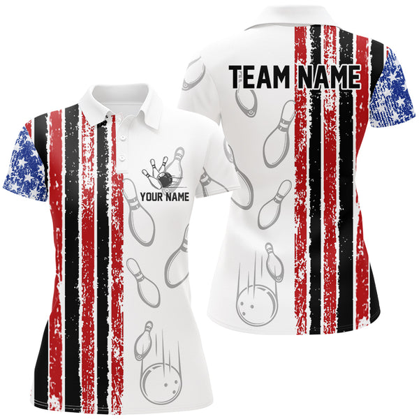 White Camo American Flag Bowling Polo, 1/4 Zip shirts for Women custom Patriotic Team Bowling Jerseys NQS8761