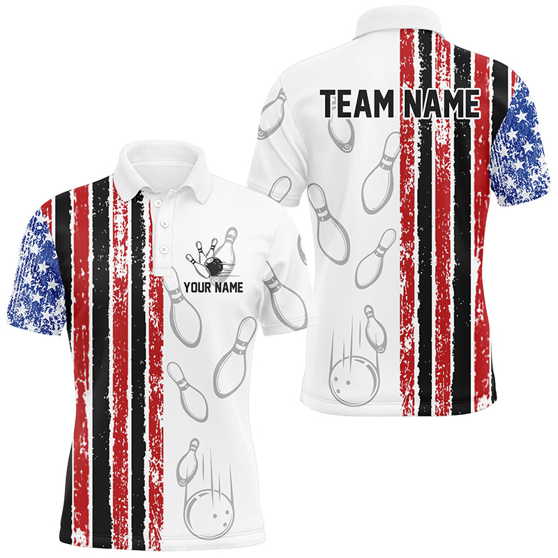 White Camo American Flag Bowling Polo, 1/4 Zip shirts for Men custom Patriotic Team Bowling Jerseys NQS8761