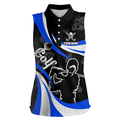 Black and White Women Sleeveless Polo Shirt custom ladies golf top, best golf gifts | Blue NQS9231