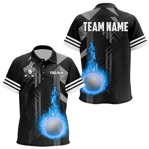 Black and White Blue Flame Golf Ball Kid Golf Polo Shirt custom team Kid golf apparel, golfing gifts NQS9233