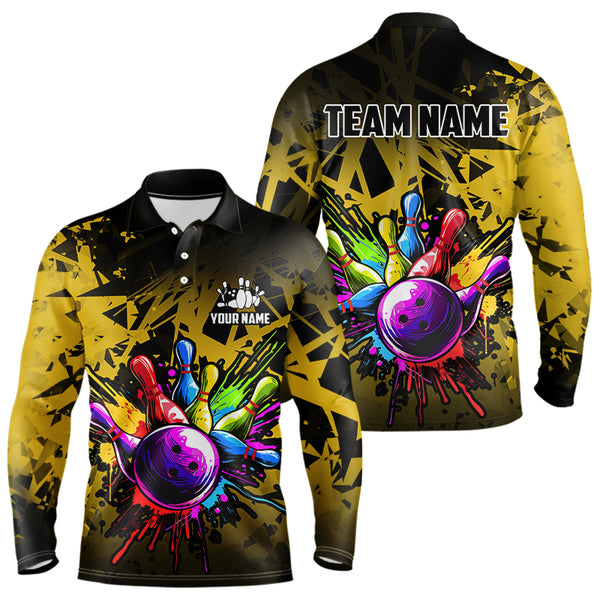 Colorful bowling jerseys Polo, 1/4 Zip Shirt for Men Custom Bowling Team shirts for bowler | Yellow NQS9728